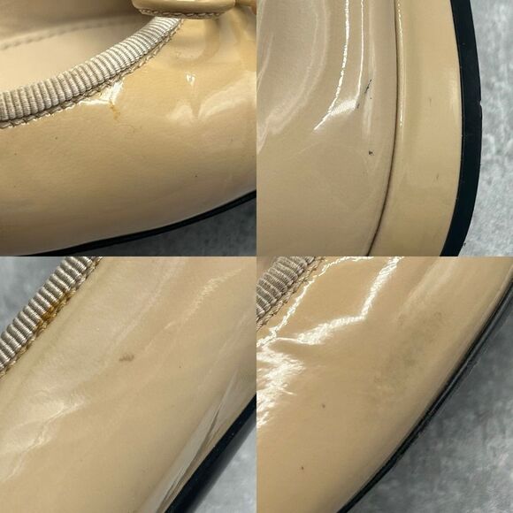 Prada Beige Black Leather Ballet Flats Slip On Size 39.5 Bow Accent Cap Toe - Picture 11 of 13